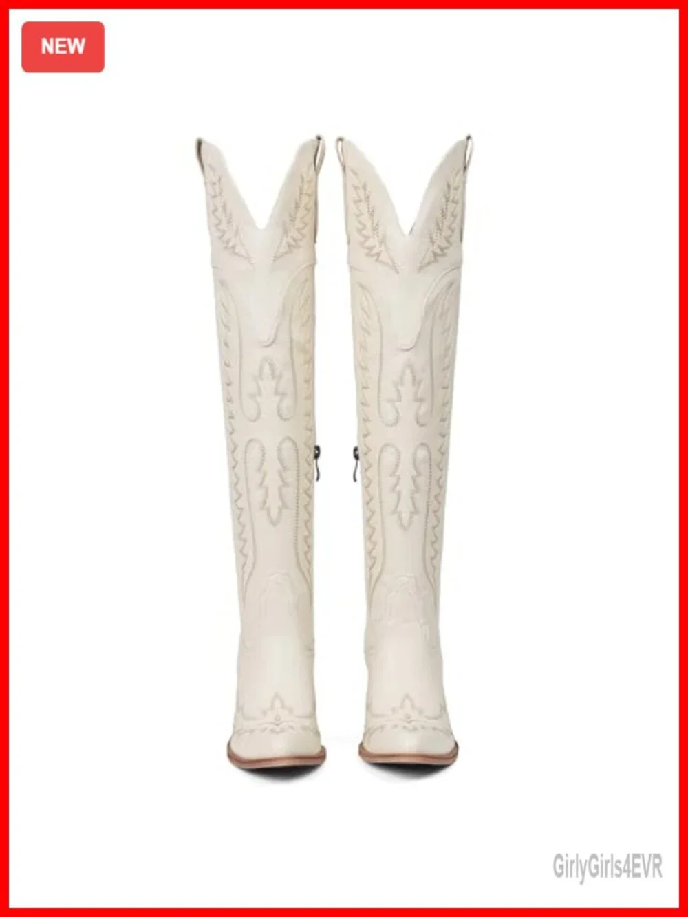Over the Knee Cowboy Boots Women Western Pointed Toe Leather Block Heel Slip On